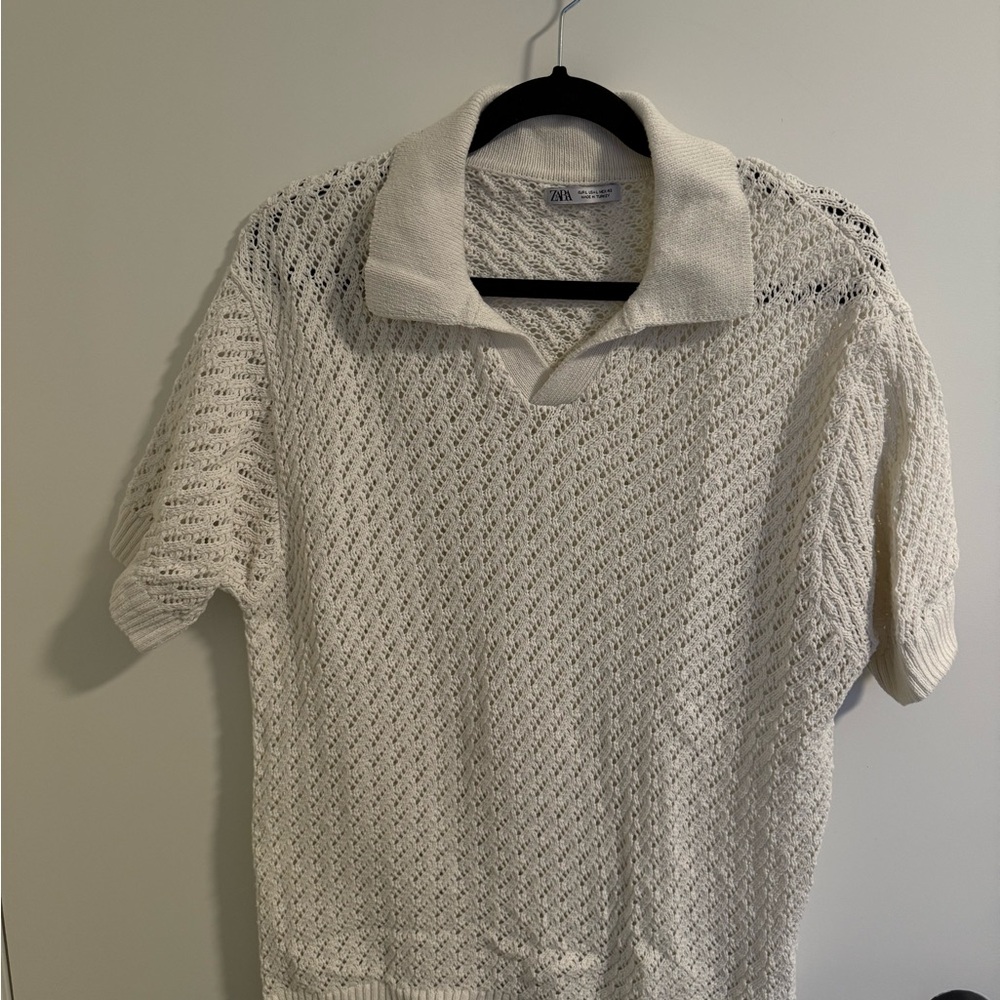 Cream Knit Short Sleeve Polo Shirt